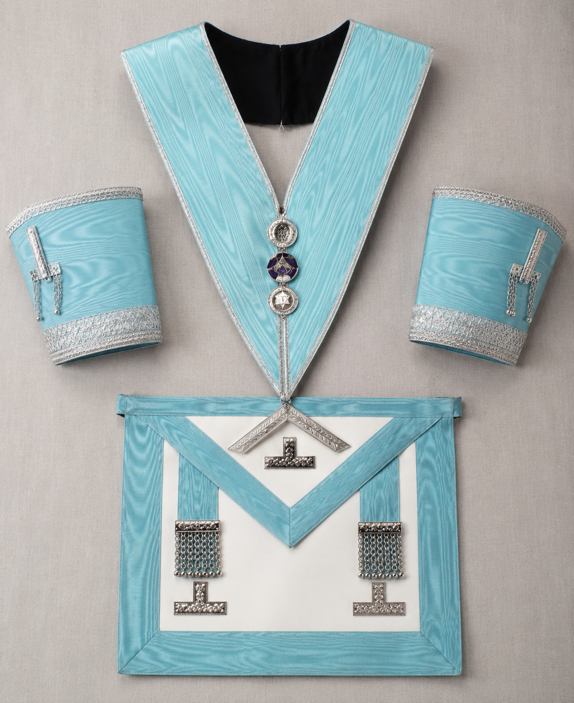 Light blue Craft regalia — collar, cuffs and apron
